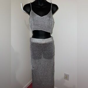 Silver Knit Two-Piece Skirt Set